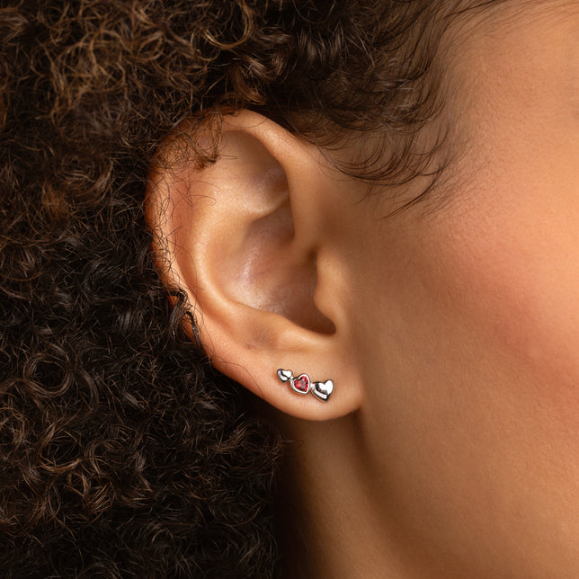 Climber Earrings - Red Heart Climber Studs in Silver - Stud Earrings - Astrid & Miyu