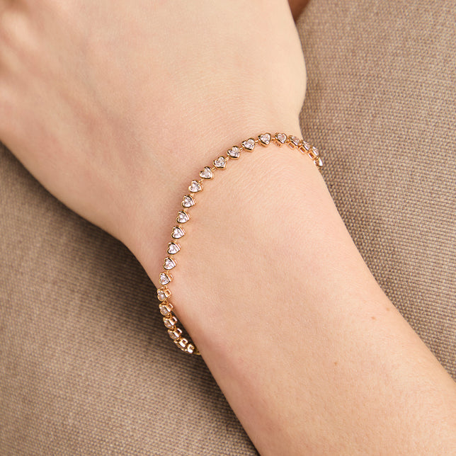 18k Gold Plated Jewellery - Heart Bezel Tennis Bracelet in Gold - Chain Bracelet - Astrid & Miyu