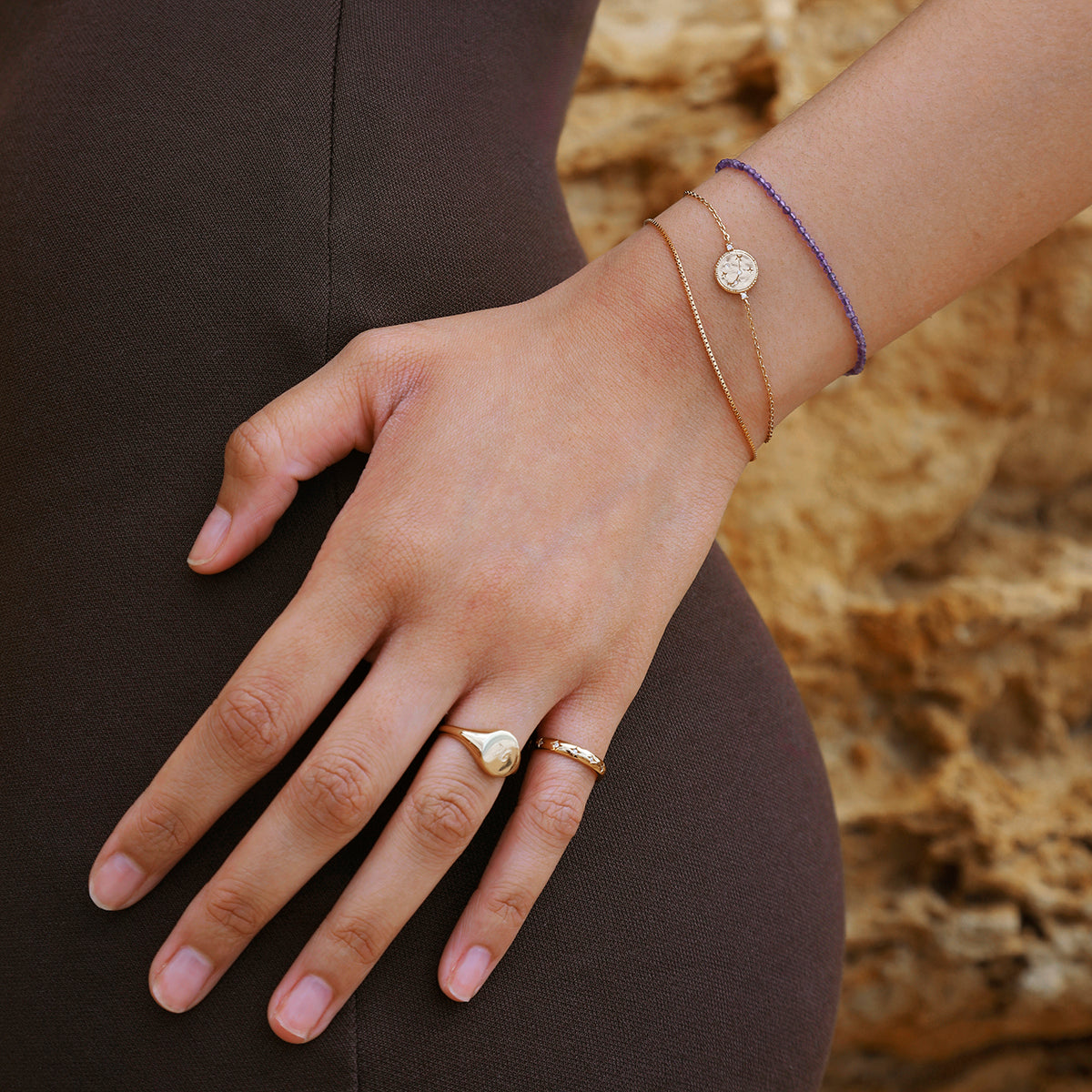 Amethyst February Beaded Bracelet in Solid Gold-Astrid &amp; Miyu