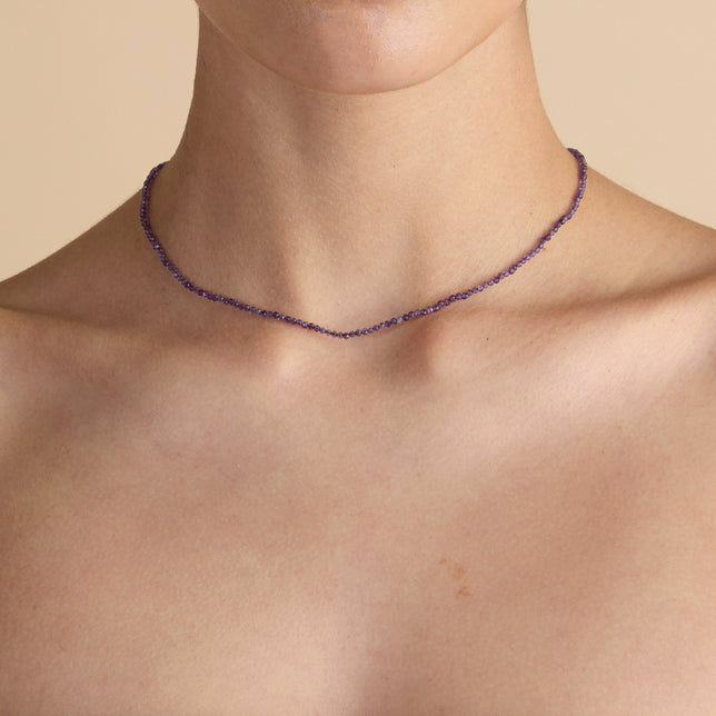 Amethyst February Beaded Necklace in Solid Gold-Astrid & Miyu