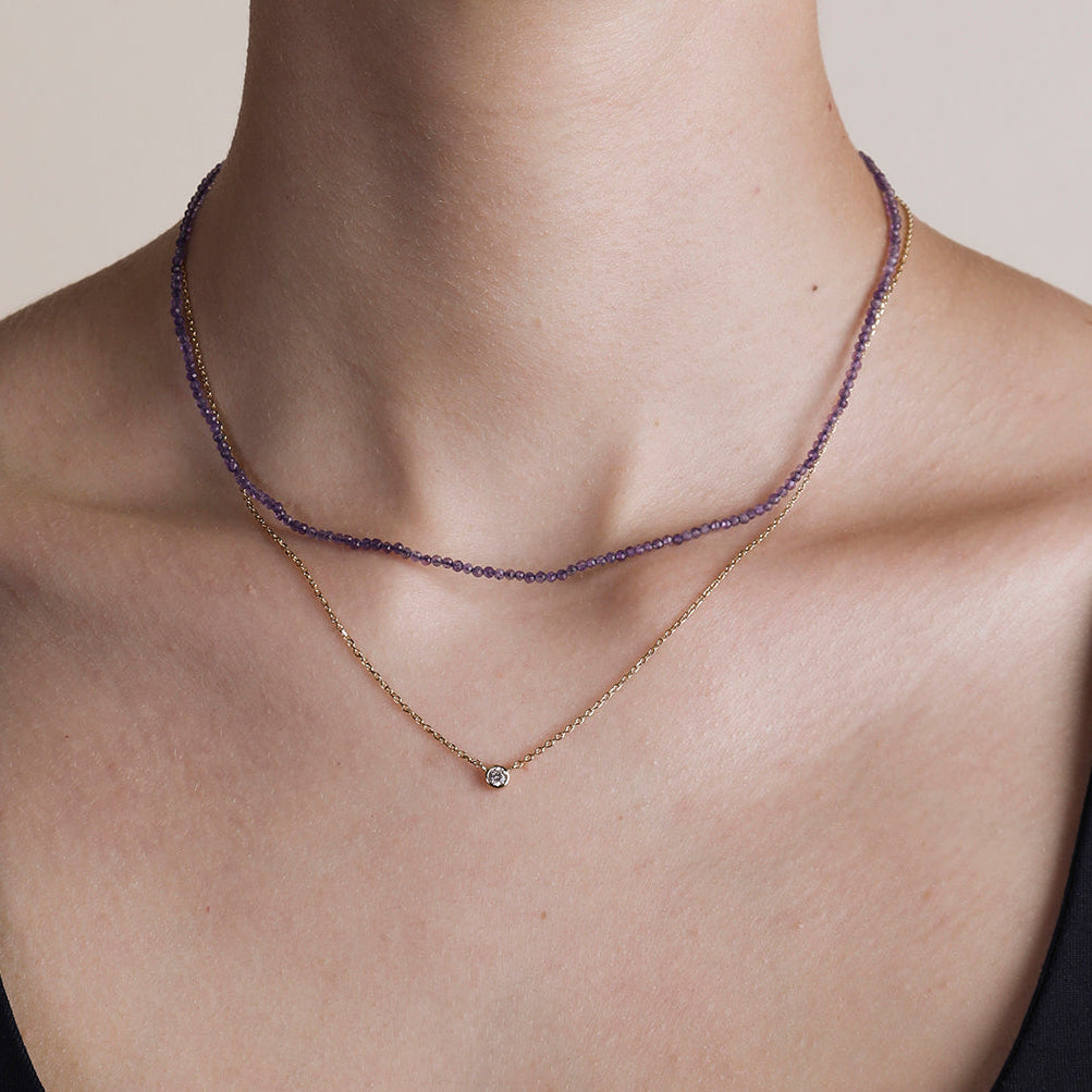 Amethyst February Beaded Necklace in Solid Gold-Astrid &amp; Miyu