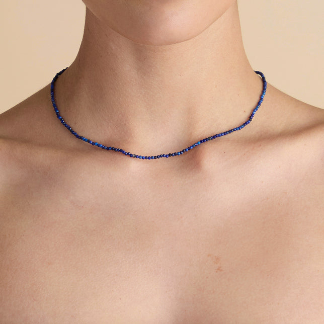 Lazurite September Beaded Necklace in Solid Gold-Astrid & Miyu