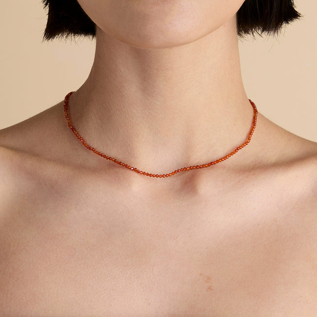 Carnelian July Beaded Necklace in Solid Gold-Astrid & Miyu