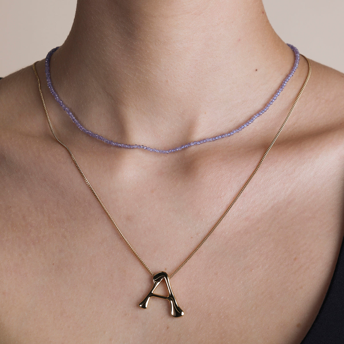 Tanzanite December Beaded Necklace in Solid Gold-Astrid &amp; Miyu