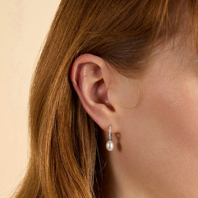 Lab Diamond & Pearl Charm Huggies-Astrid & Miyu