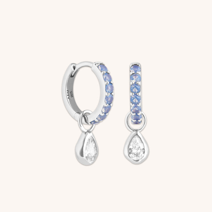 Blue Pear Charm Huggies in Silver-Astrid &amp; Miyu