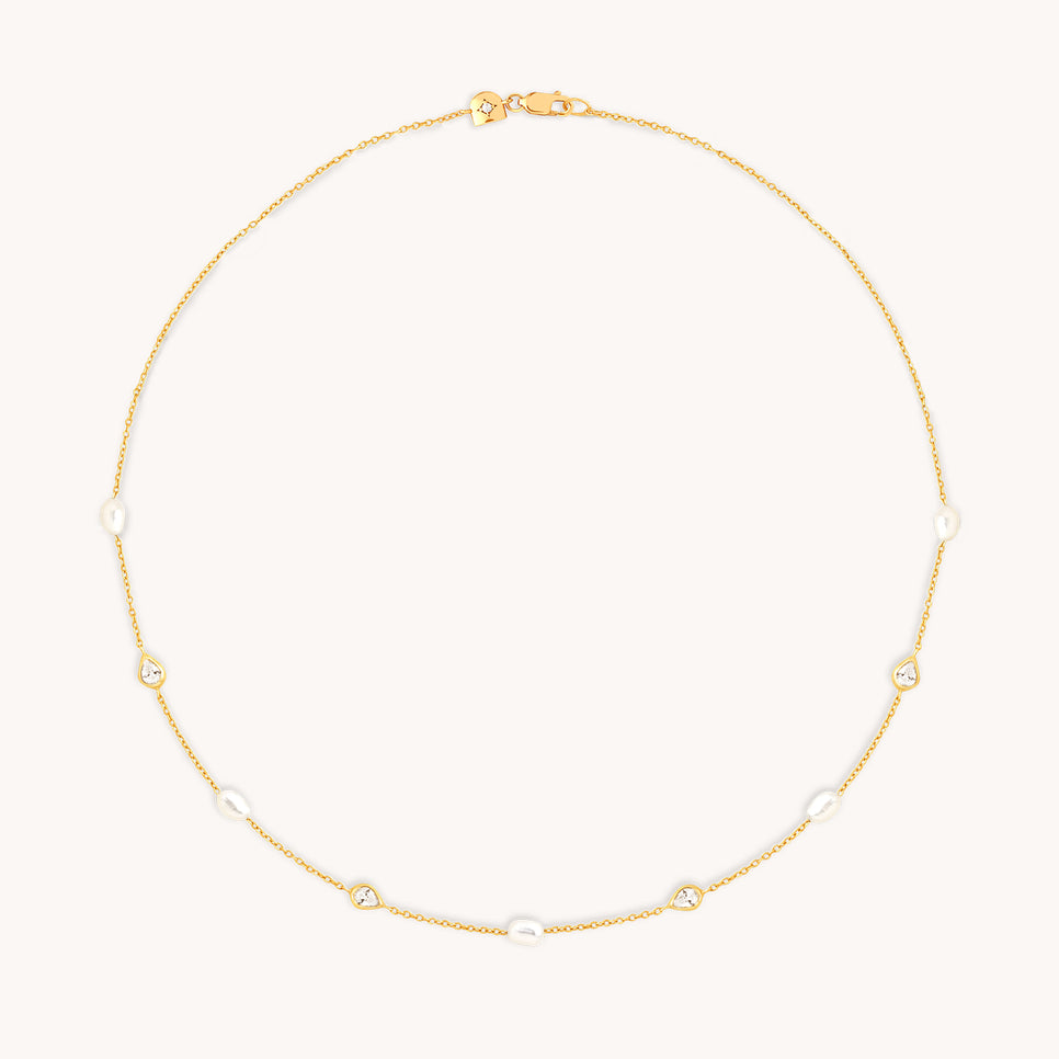 Pearl & Crystal Charm Necklace in Gold