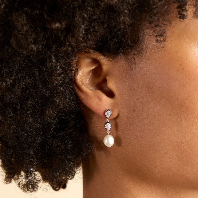 Pear Bezel & Pearl Drop Studs-Astrid & Miyu