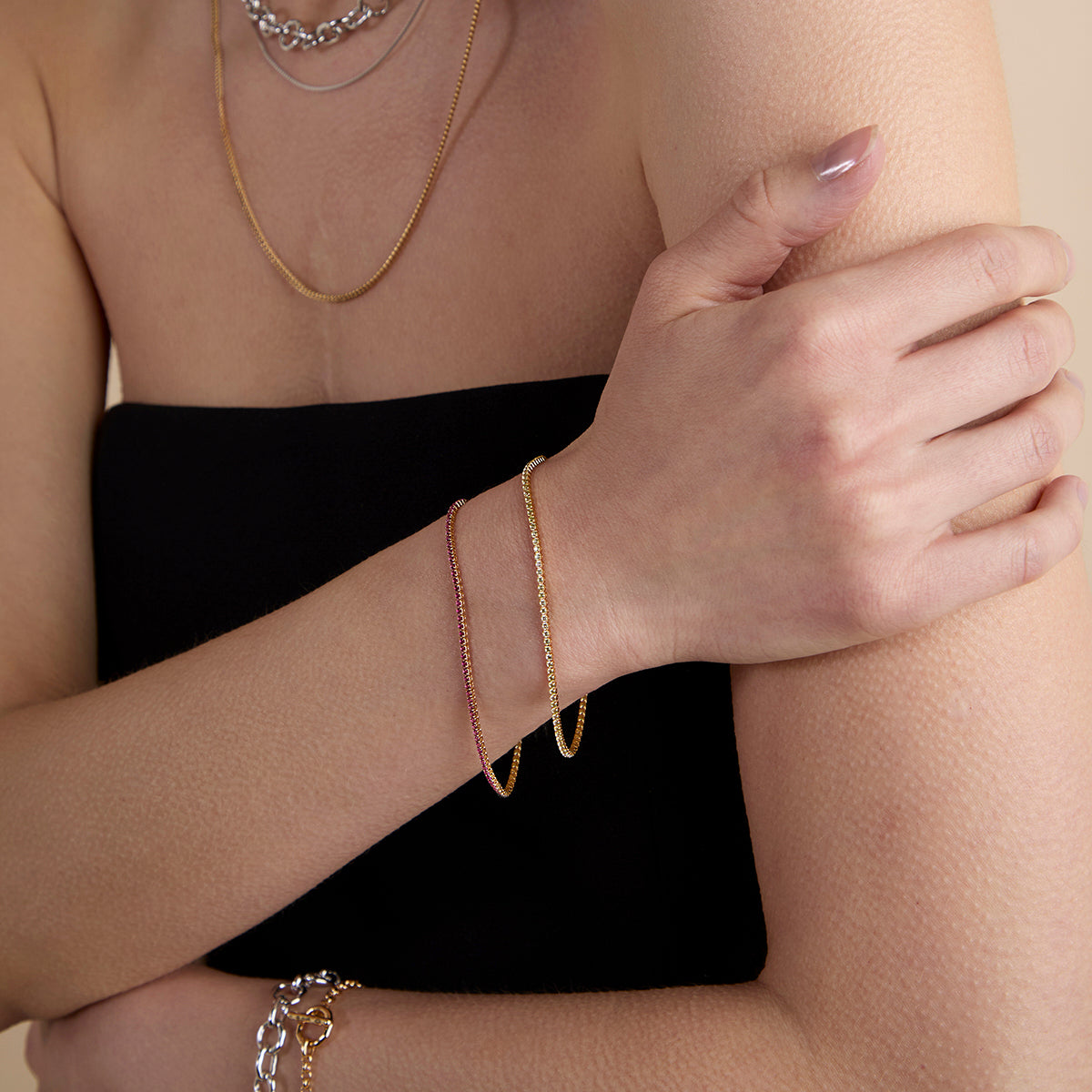 Green Tennis Chain Bracelet in Gold-Astrid &amp; Miyu