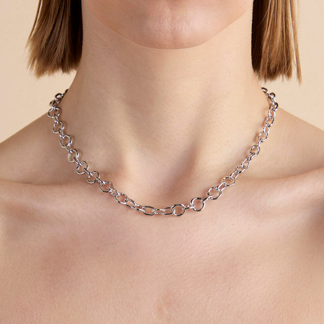 Molten Link Chain Necklace in Silver-Astrid & Miyu