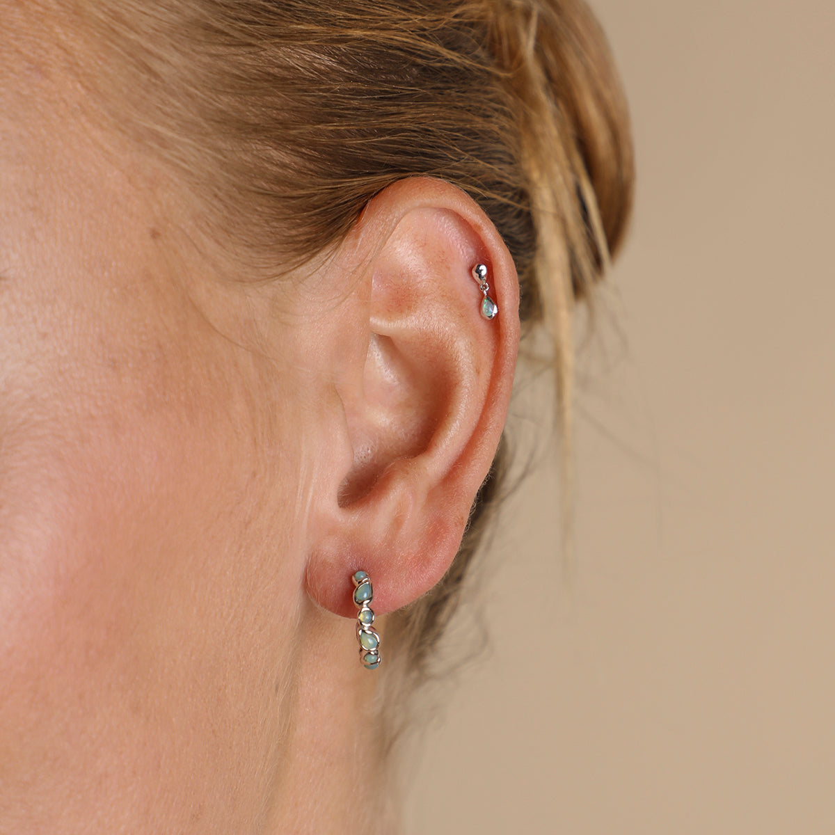 Molten Opal Charm Piercing Stud in Solid White Gold-Astrid &amp; Miyu