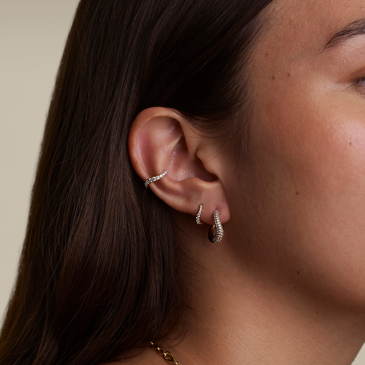 Wave Crystal Huggies in Gold