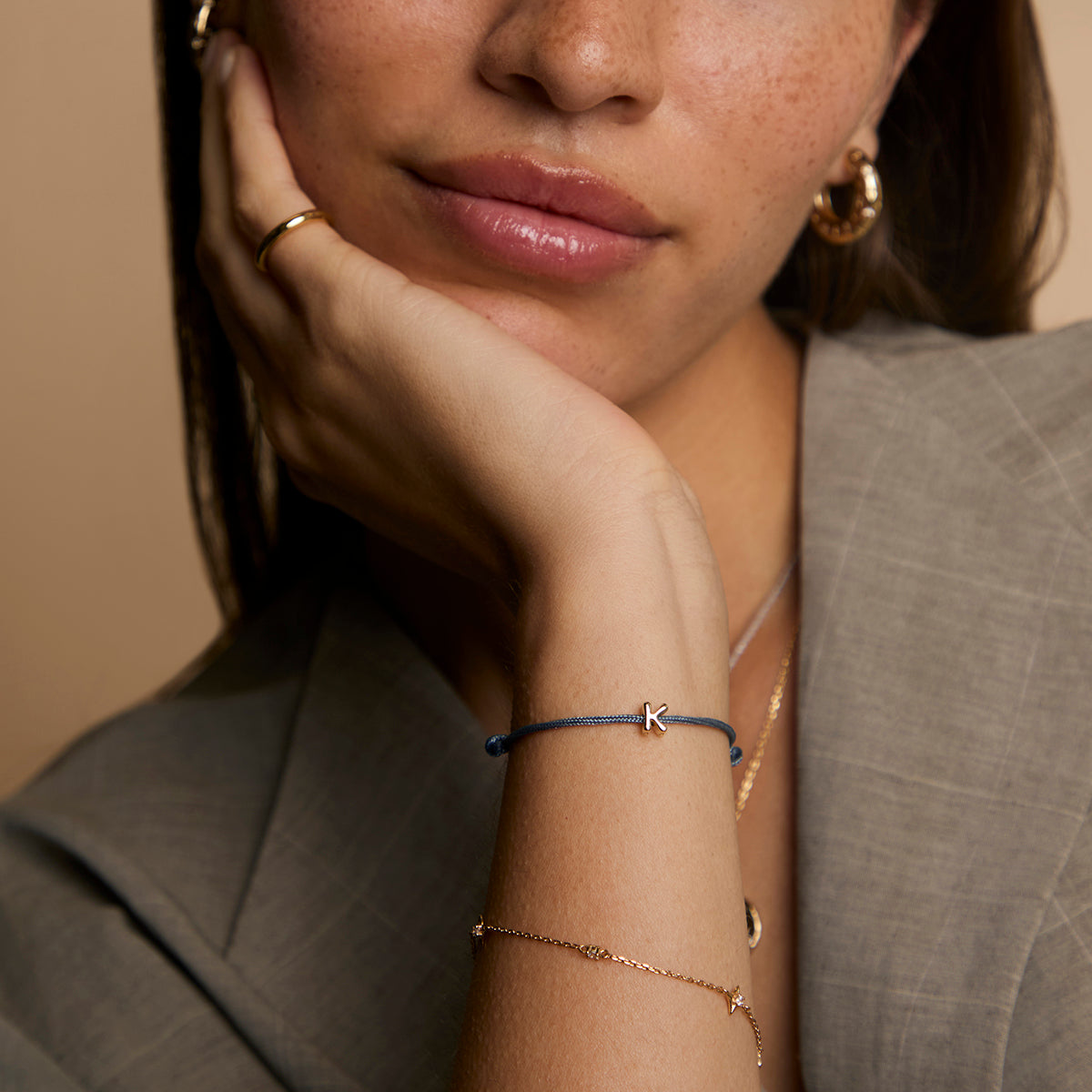 K Initial Click Charm in Solid Gold-Astrid &amp; Miyu