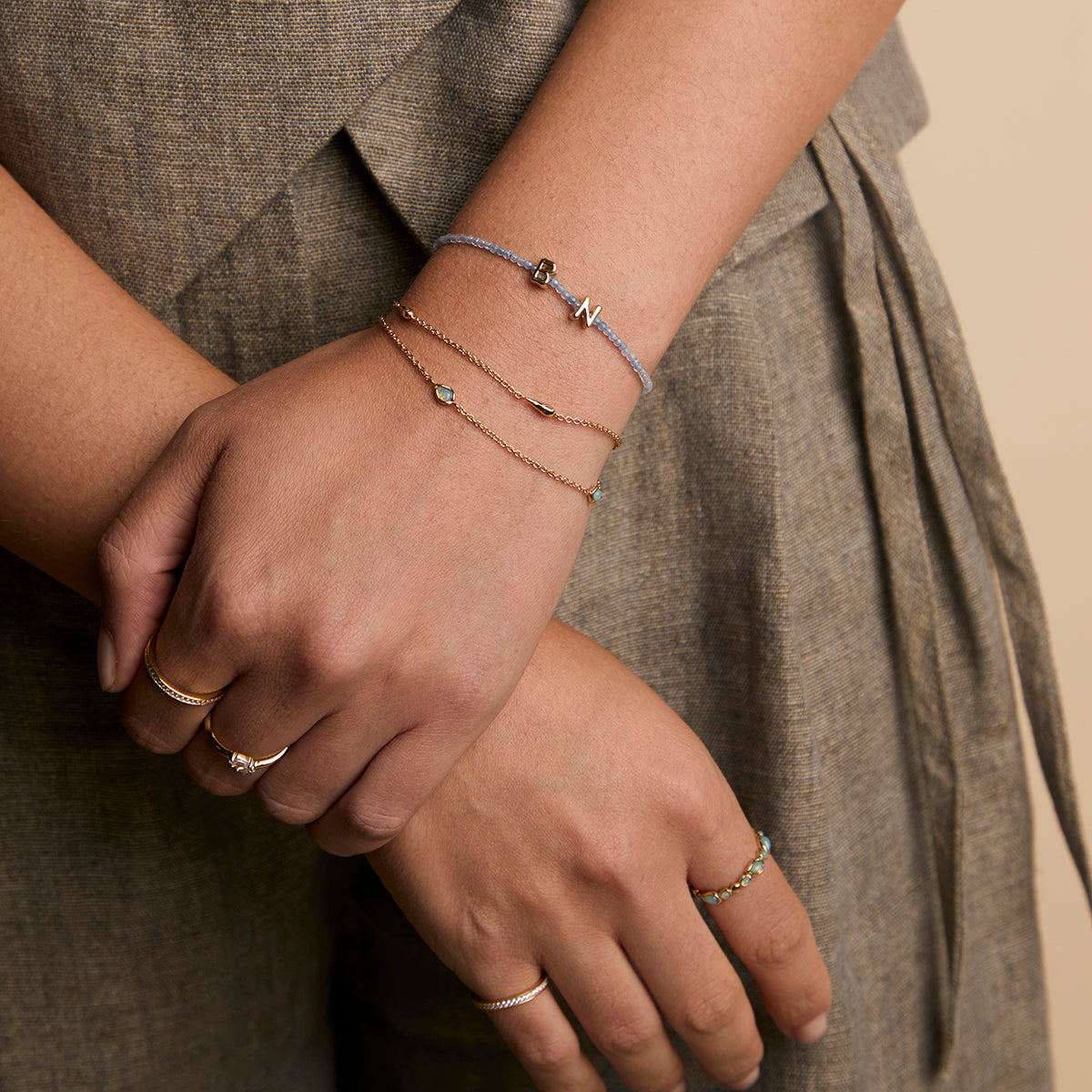 N Initial Click Charm in Solid Gold-Astrid &amp; Miyu