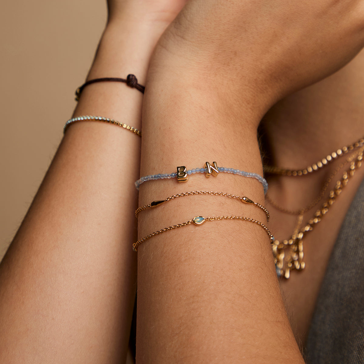 N Initial Click Charm in Solid Gold-Astrid &amp; Miyu