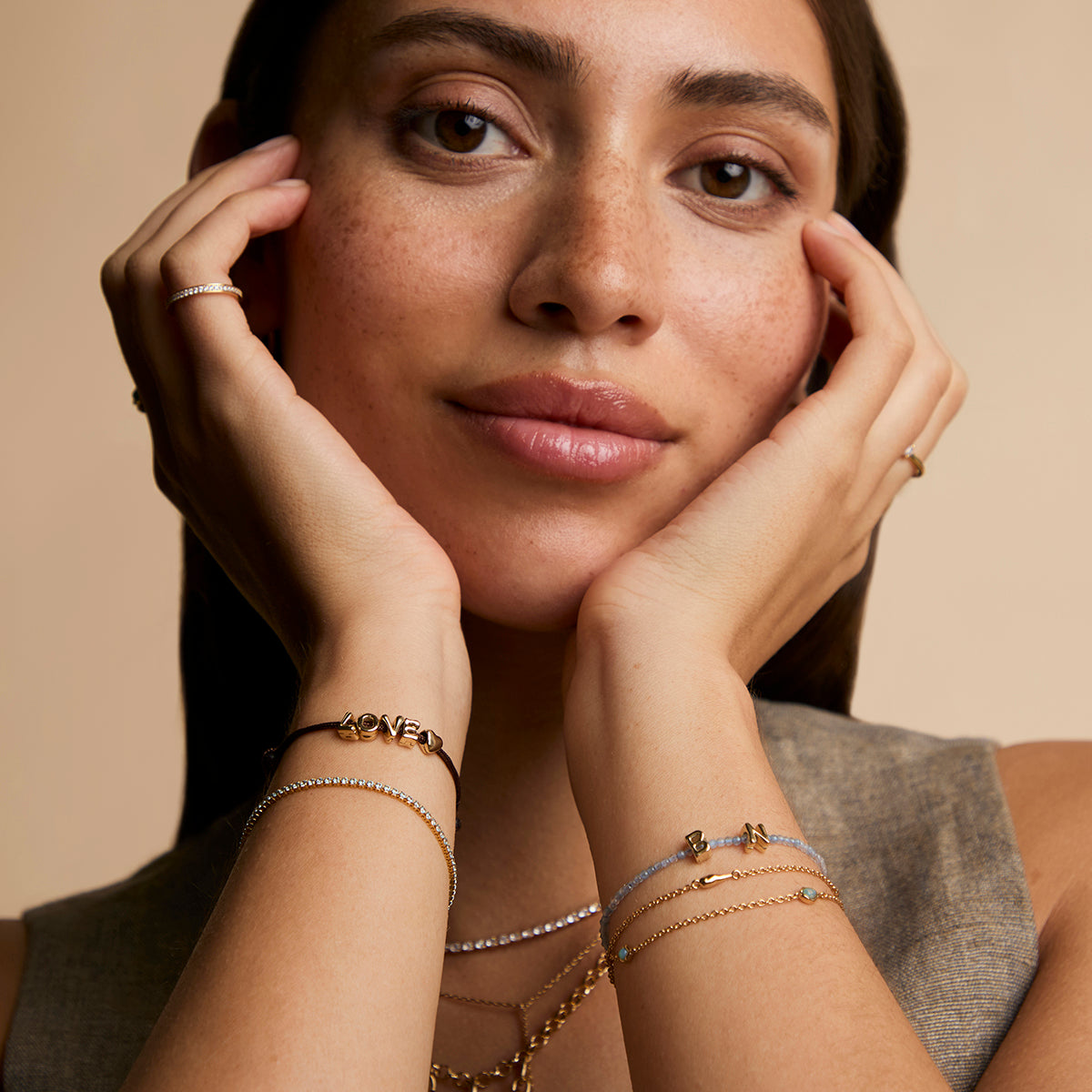 N Initial Click Charm in Solid Gold-Astrid &amp; Miyu