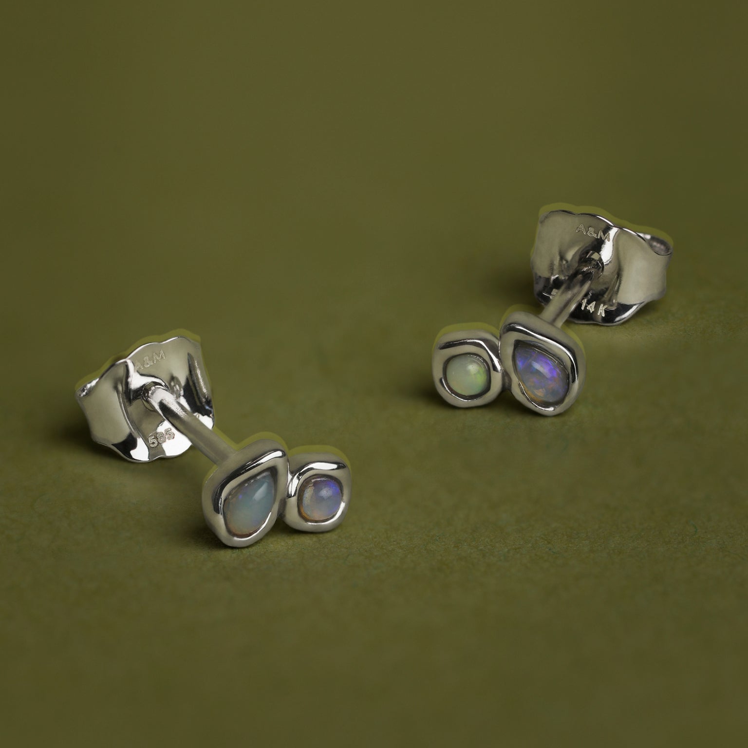 Opal Duo Studs in Solid White Gold-Astrid &amp; Miyu