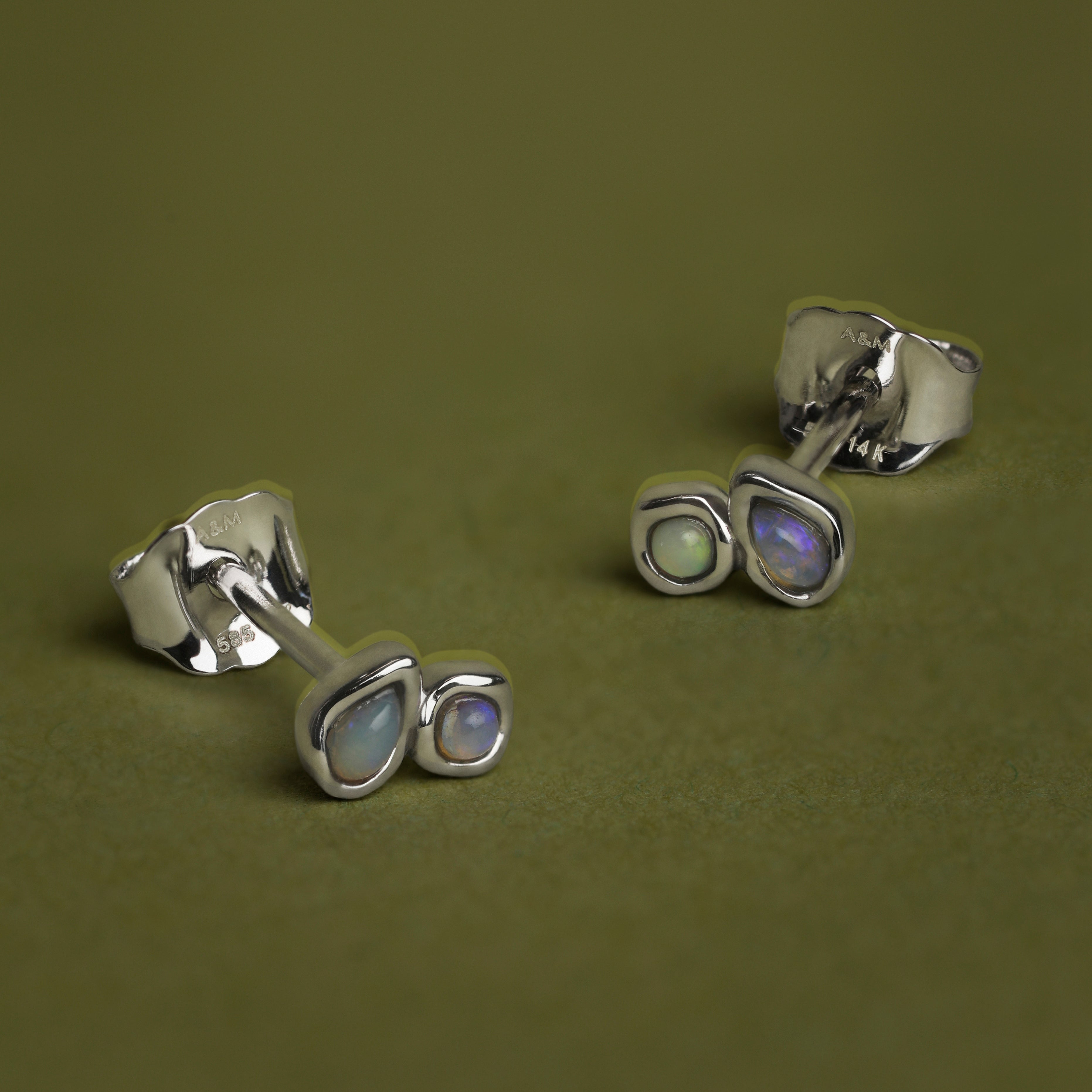 Opal Duo Studs in Solid White Gold-Astrid &amp; Miyu
