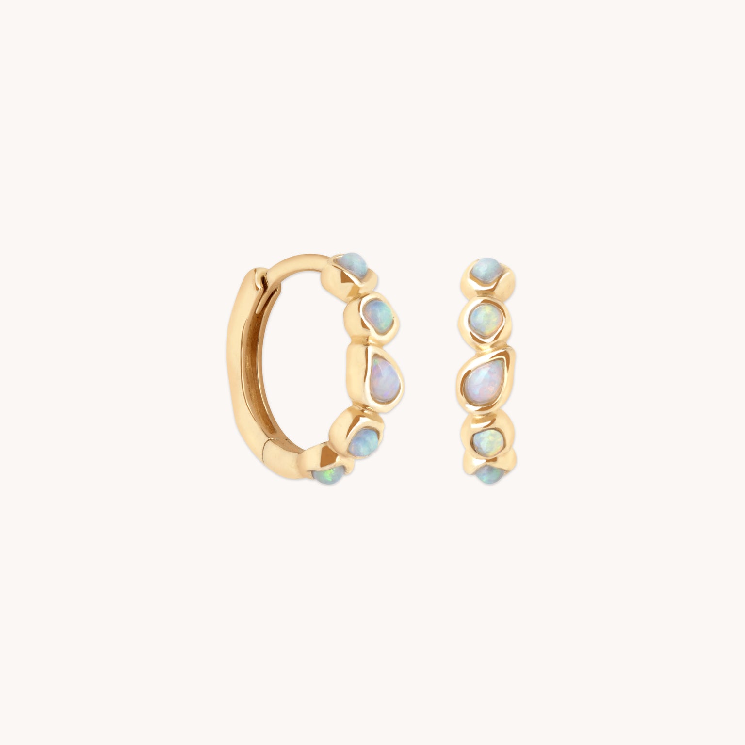 Opal Pear Bezel Huggies in Solid Gold-Astrid &amp; Miyu