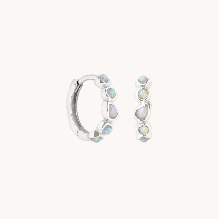 Opal Pear Bezel Huggies in Solid White Gold-Astrid &amp; Miyu