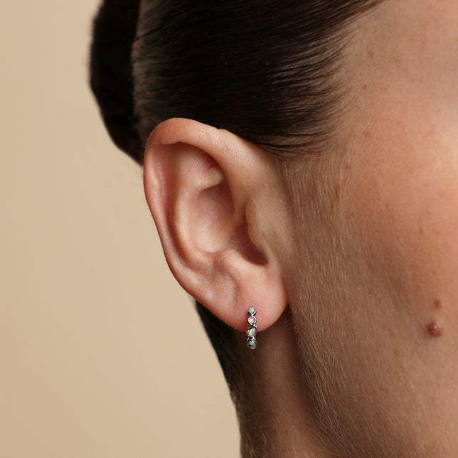 Opal Pear Bezel Huggies in Solid White Gold-Astrid & Miyu