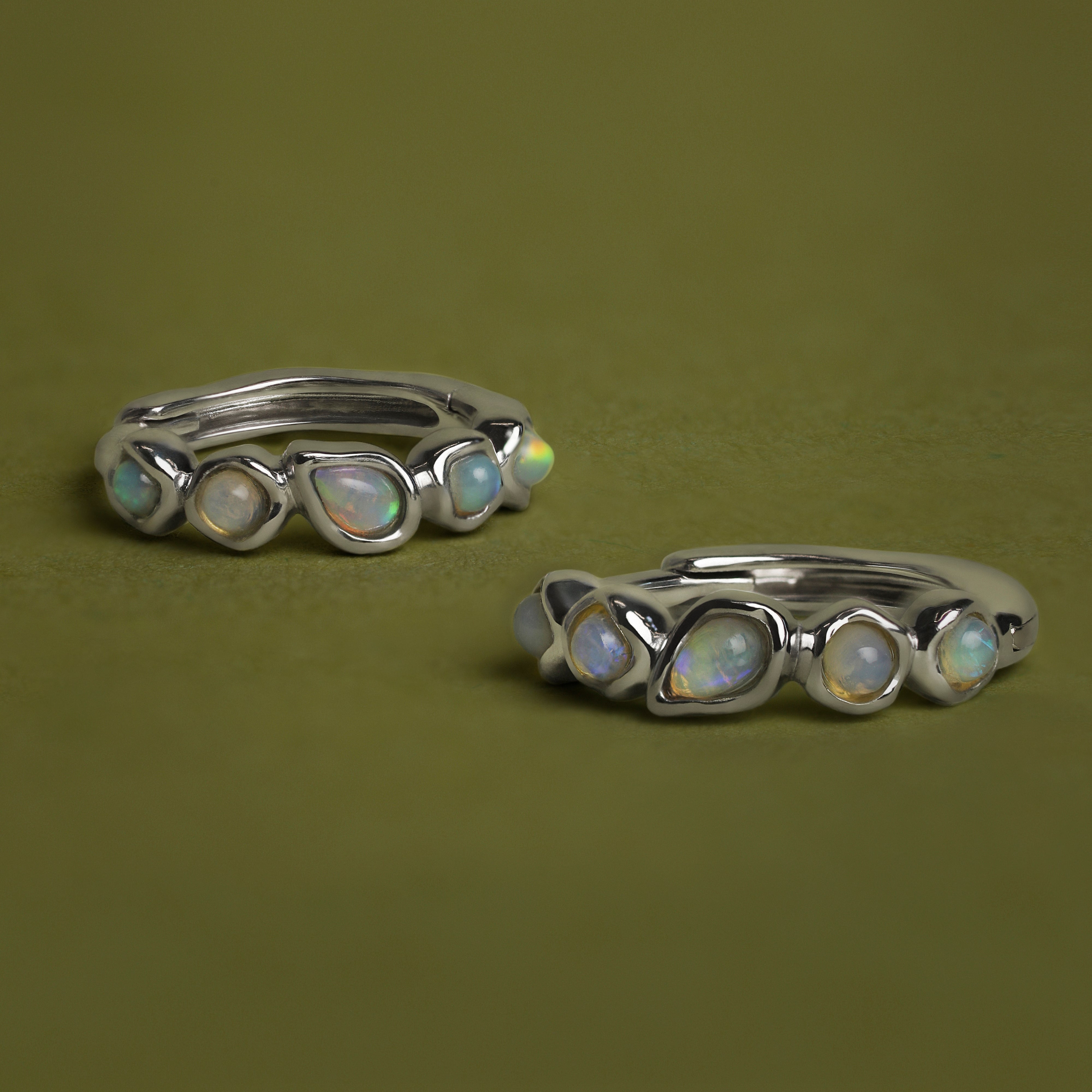 Opal Pear Bezel Huggies in Solid White Gold-Astrid &amp; Miyu