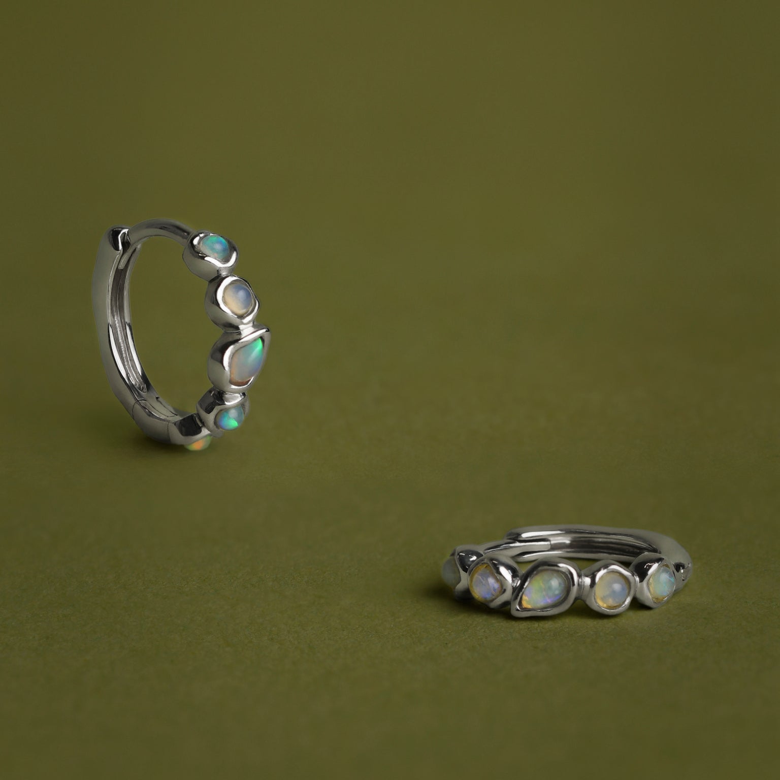 Opal Pear Bezel Huggies in Solid White Gold-Astrid &amp; Miyu