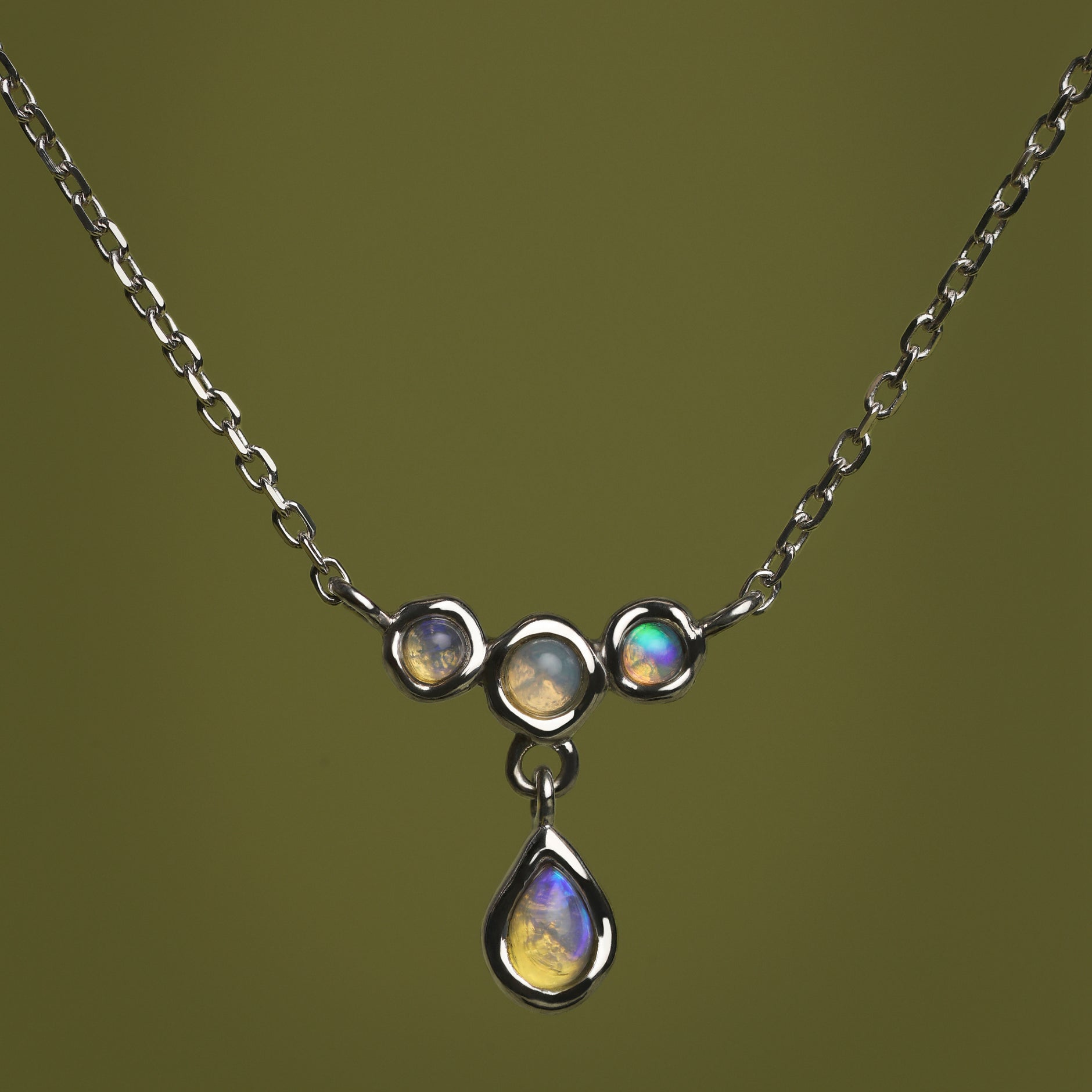 Opal Cluster Pendant in Solid White Gold-Astrid &amp; Miyu