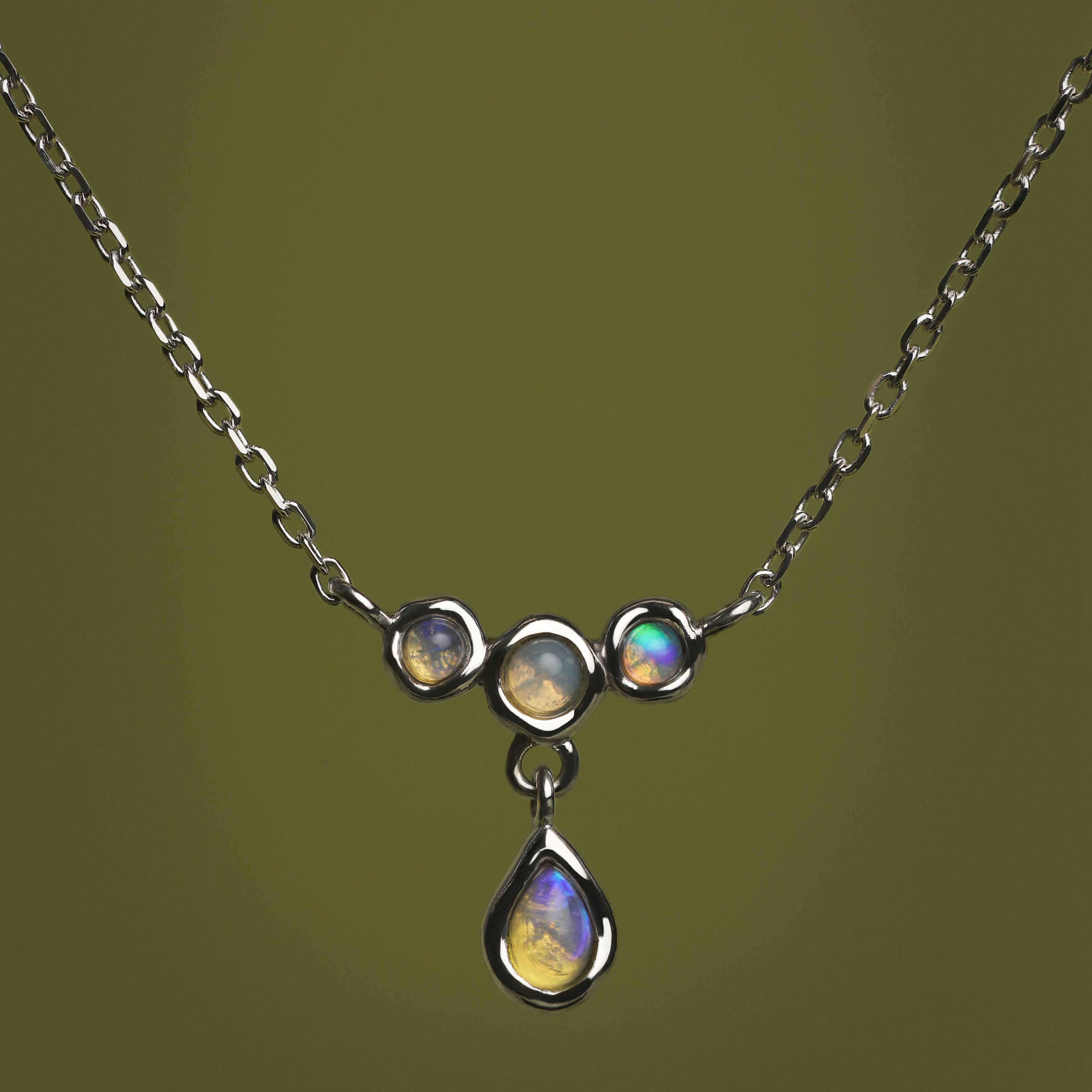 Opal Cluster Pendant in Solid White Gold-Astrid &amp; Miyu
