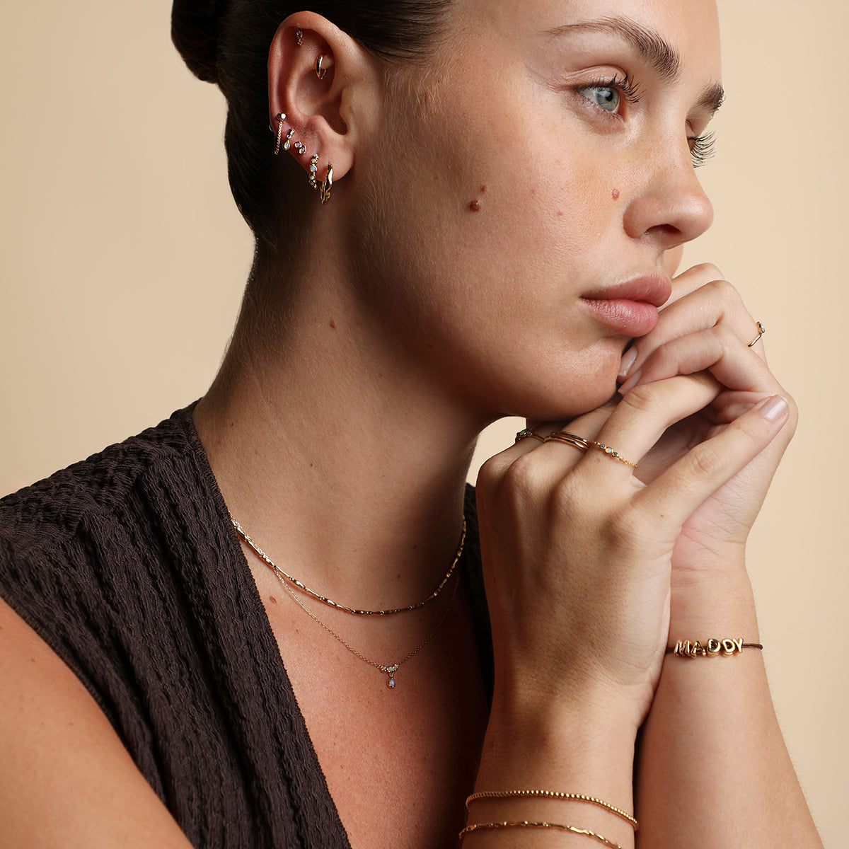 Molten Bar Chain Necklace in Solid Gold-Astrid &amp; Miyu