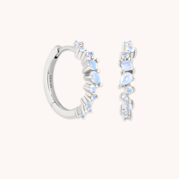 Moonstone Cluster Hoops in Silver-Astrid &amp; Miyu