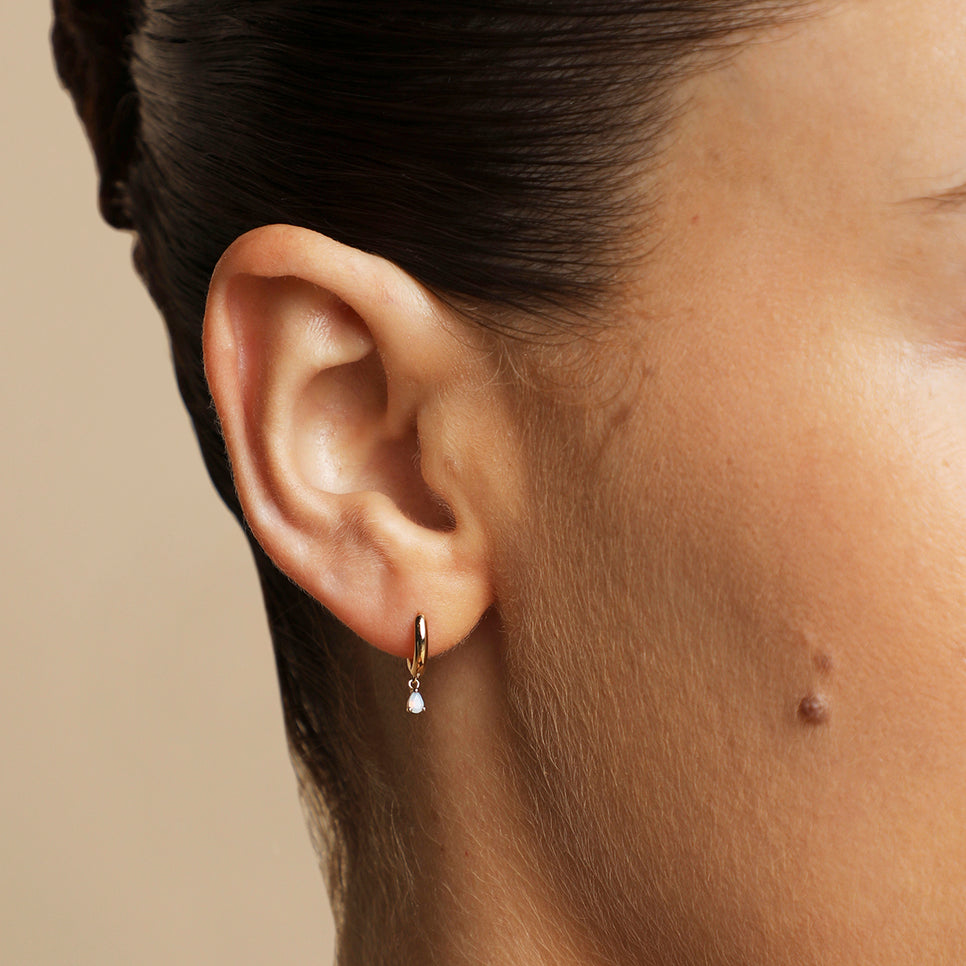 Moonstone Pear Charm Huggies in Gold-Astrid &amp; Miyu