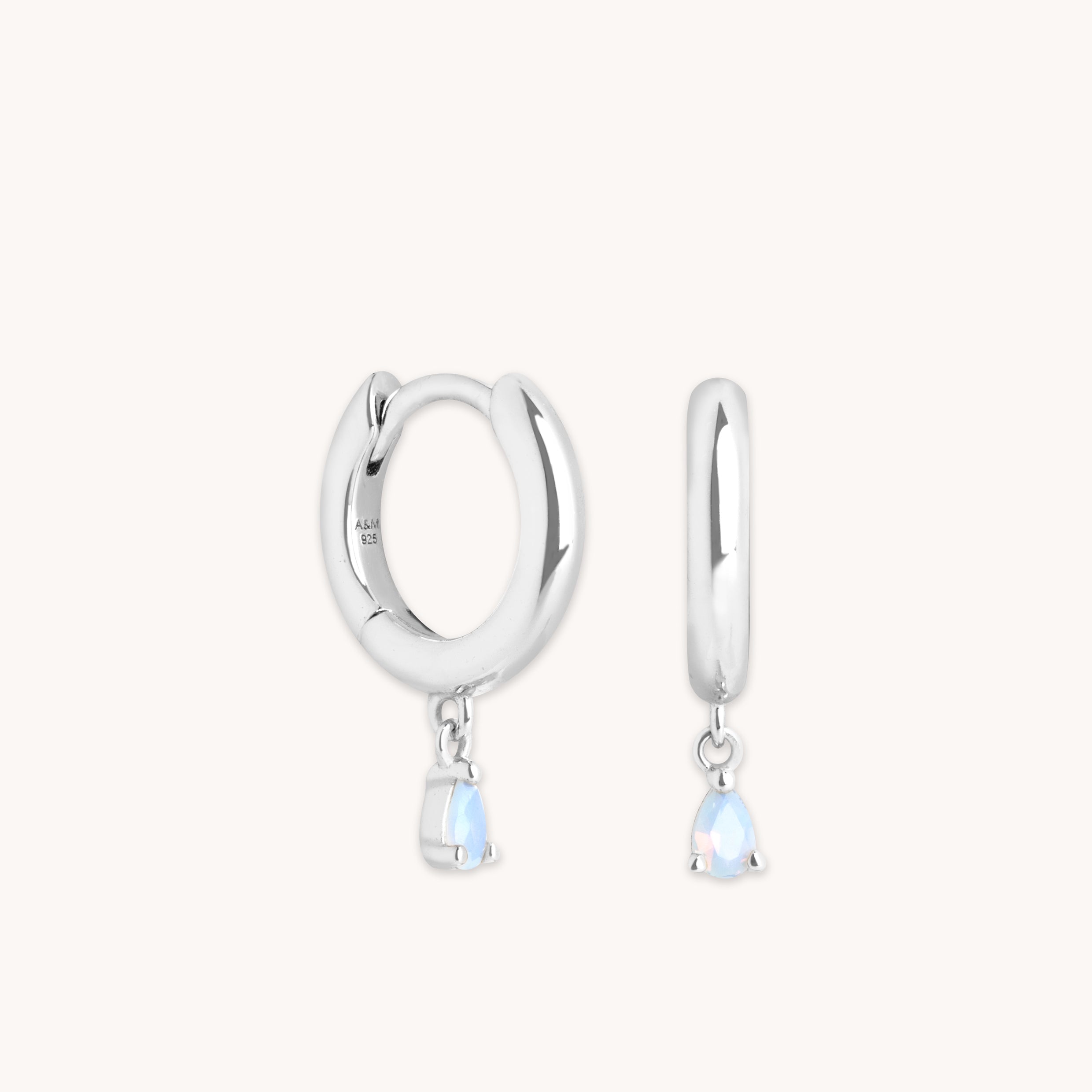 Moonstone Pear Charm Huggies in Silver-Astrid &amp; Miyu