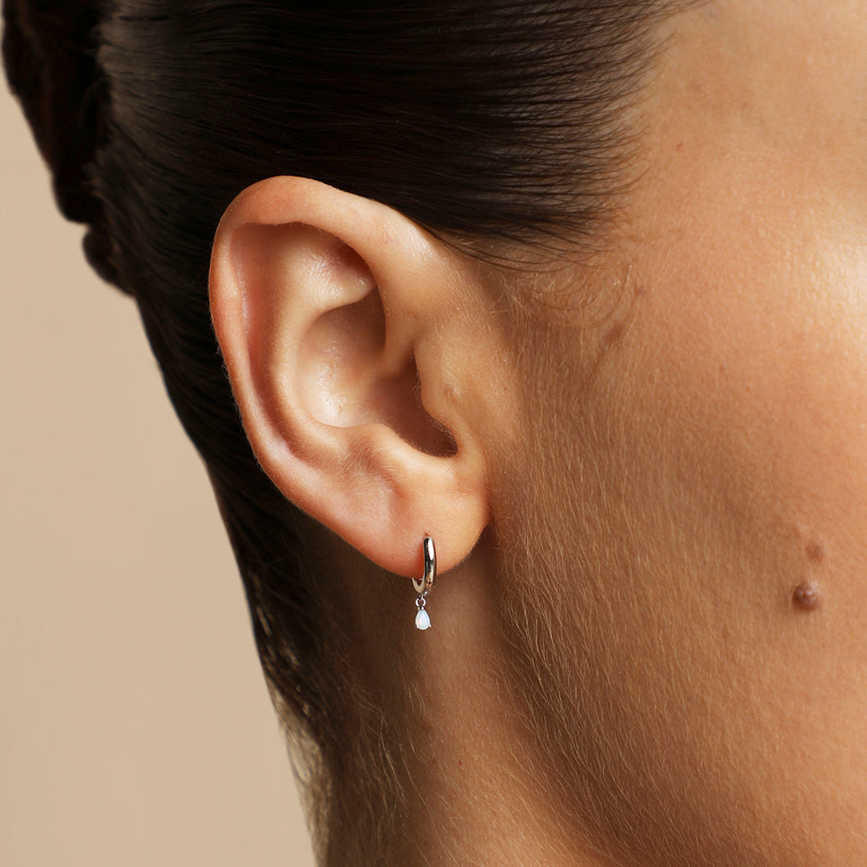 Moonstone Pear Charm Huggies in Silver-Astrid &amp; Miyu