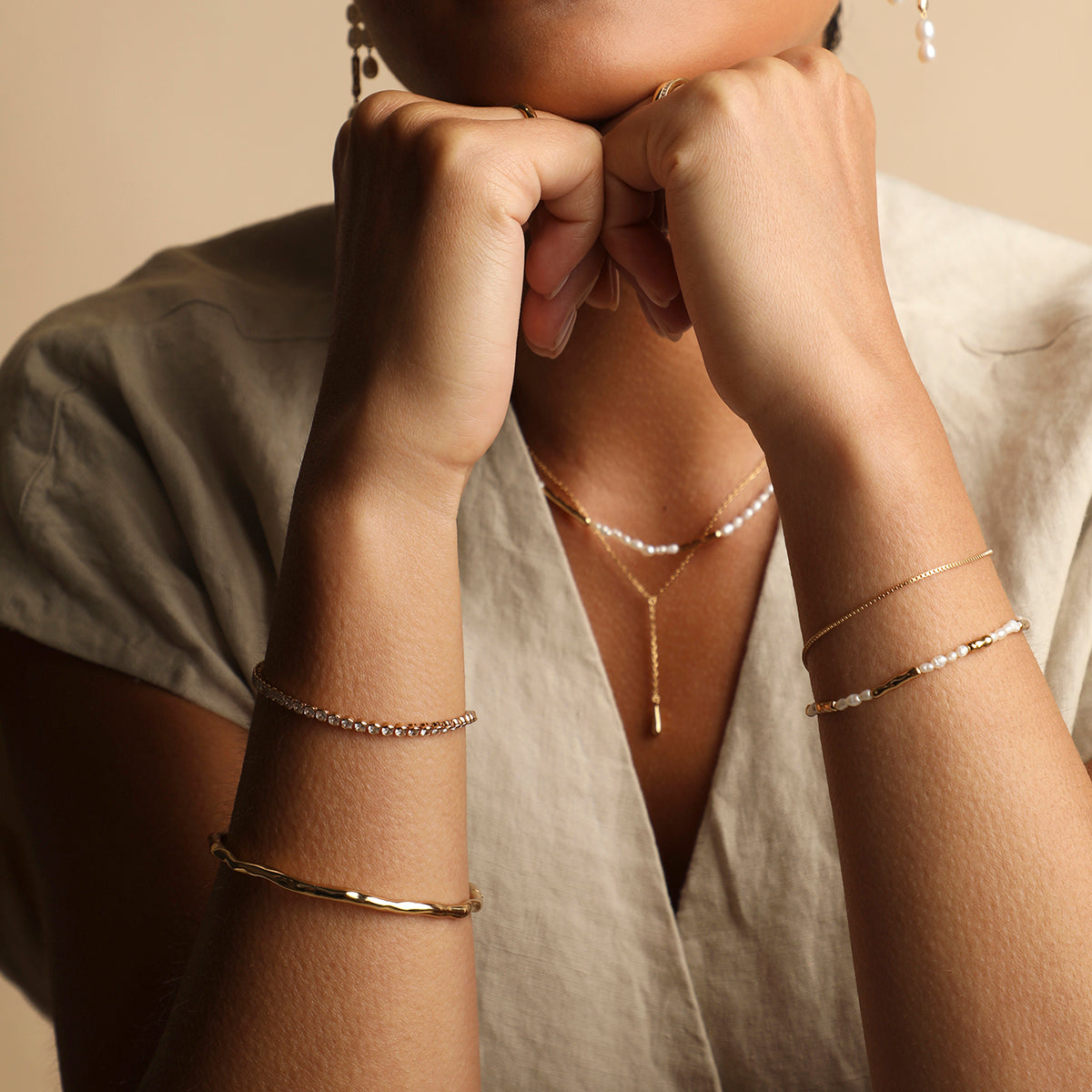 Molten Pearl Bracelet in Gold-Astrid &amp; Miyu