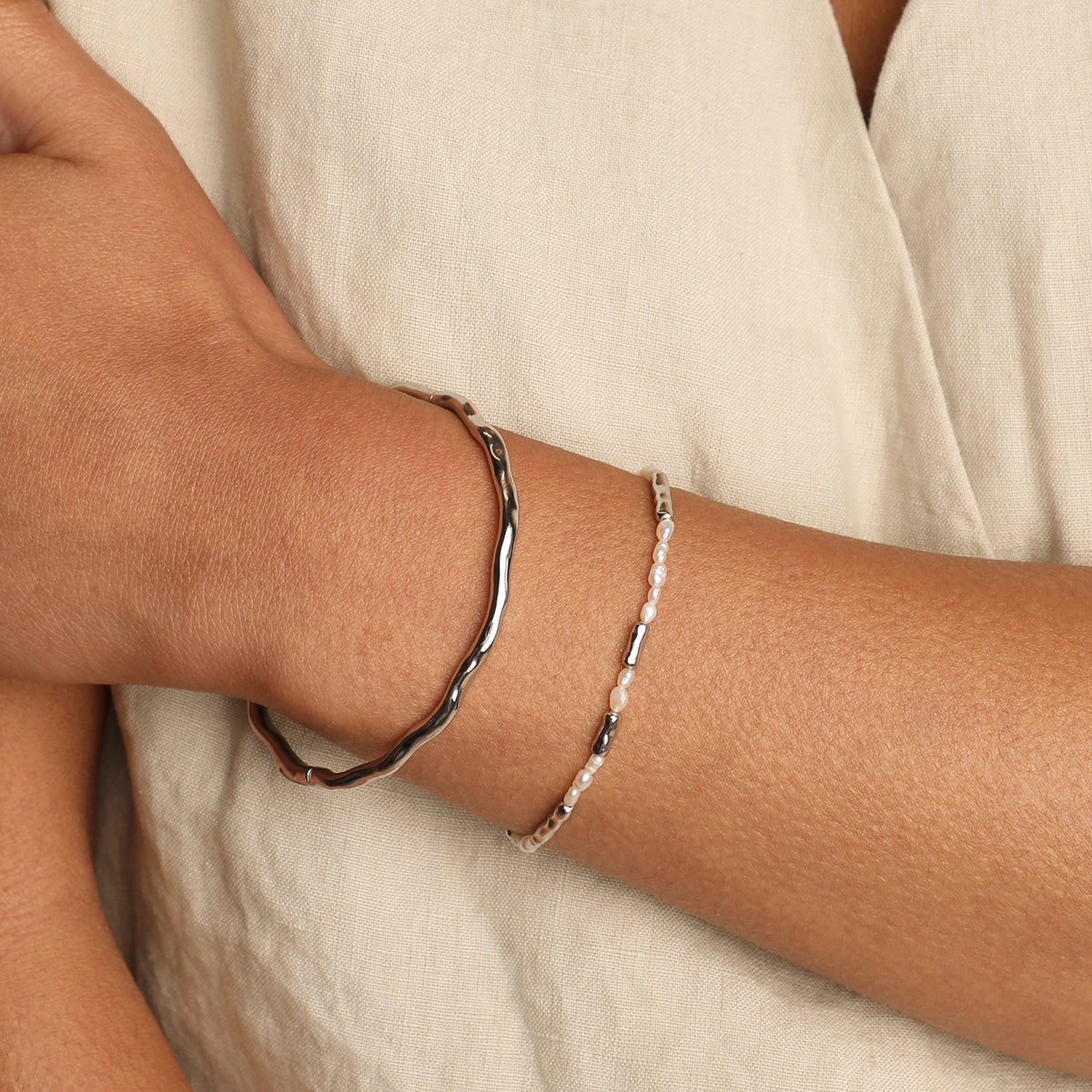 Molten Pearl Bracelet in Silver-Astrid &amp; Miyu
