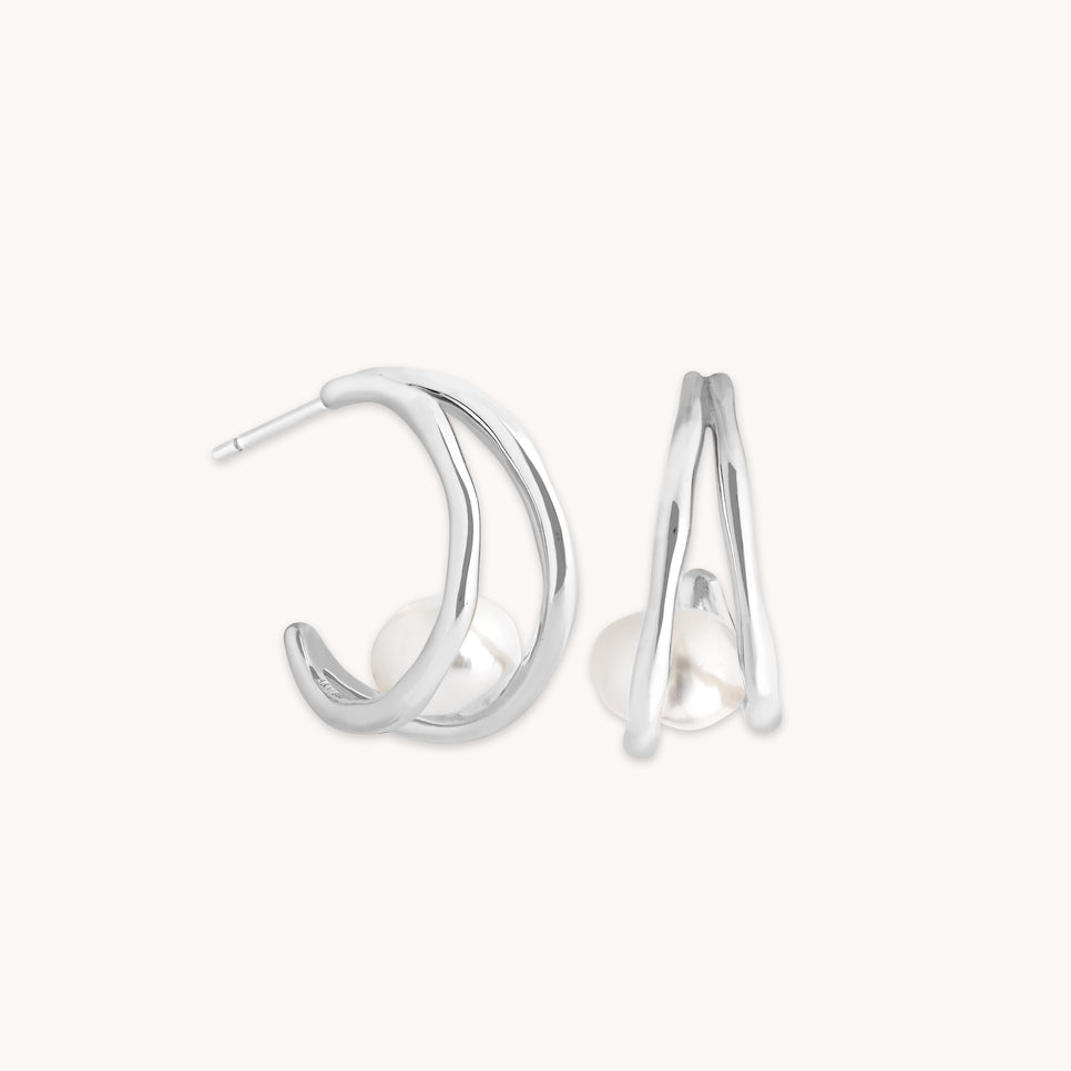 Molten Illusion Pearl Hoops in Silver-Astrid &amp; Miyu