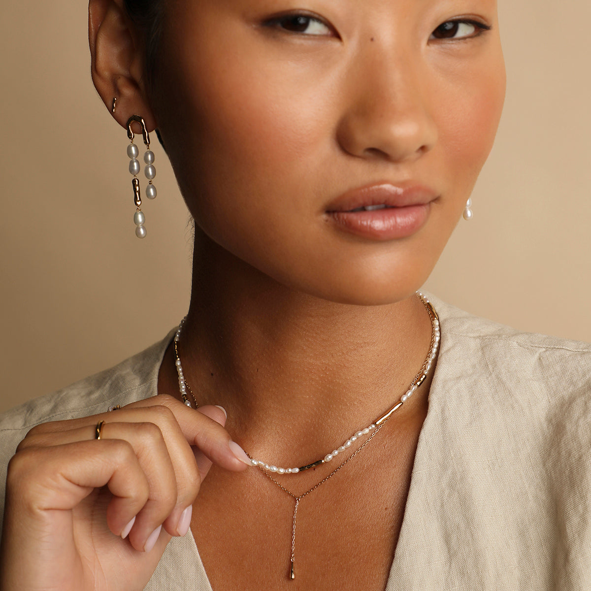 Molten Pearl Necklace in Gold-Astrid &amp; Miyu