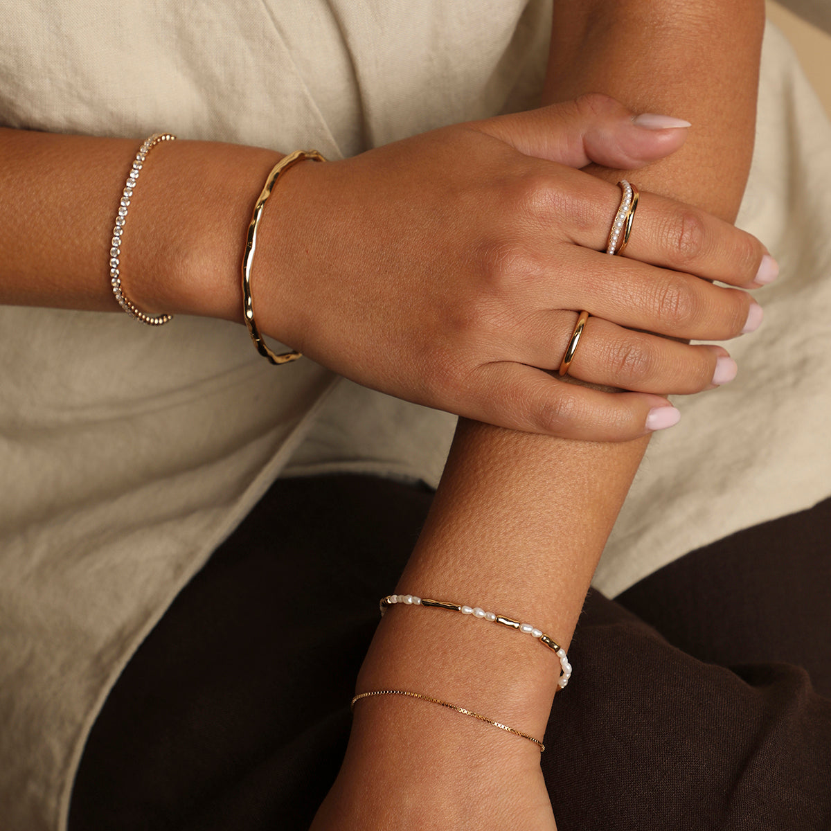 Molten Illusion Pearl Ring in Gold-Astrid &amp; Miyu