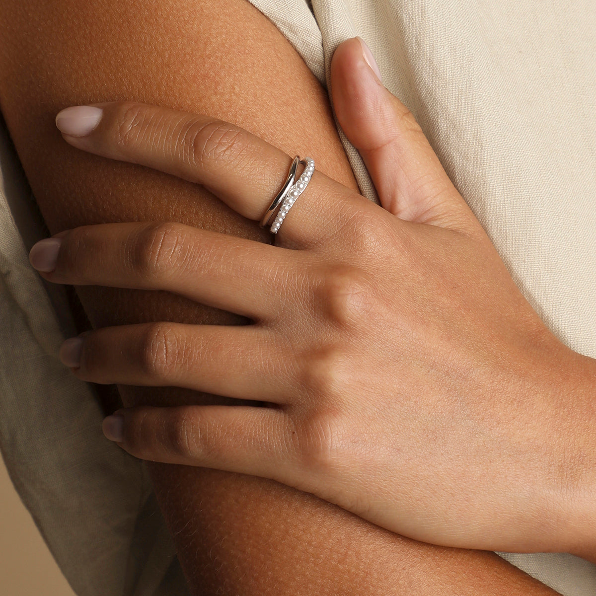 Molten Illusion Pearl Ring in Silver-Astrid &amp; Miyu