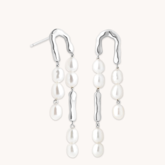 Molten Pearl Drop Studs in Silver-Astrid &amp; Miyu