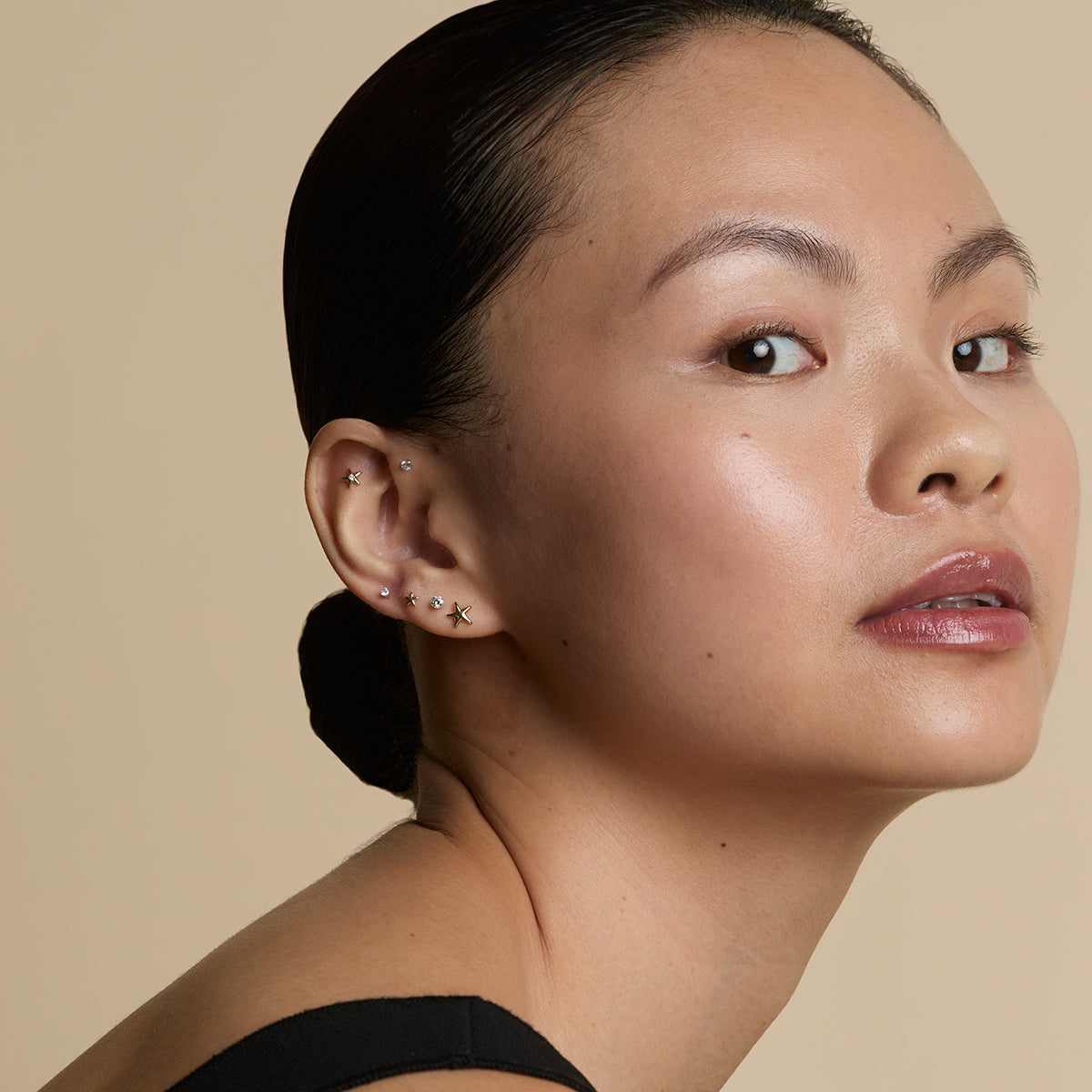 Diamond Star Medium Piercing Stud in Solid Gold-Astrid &amp; Miyu