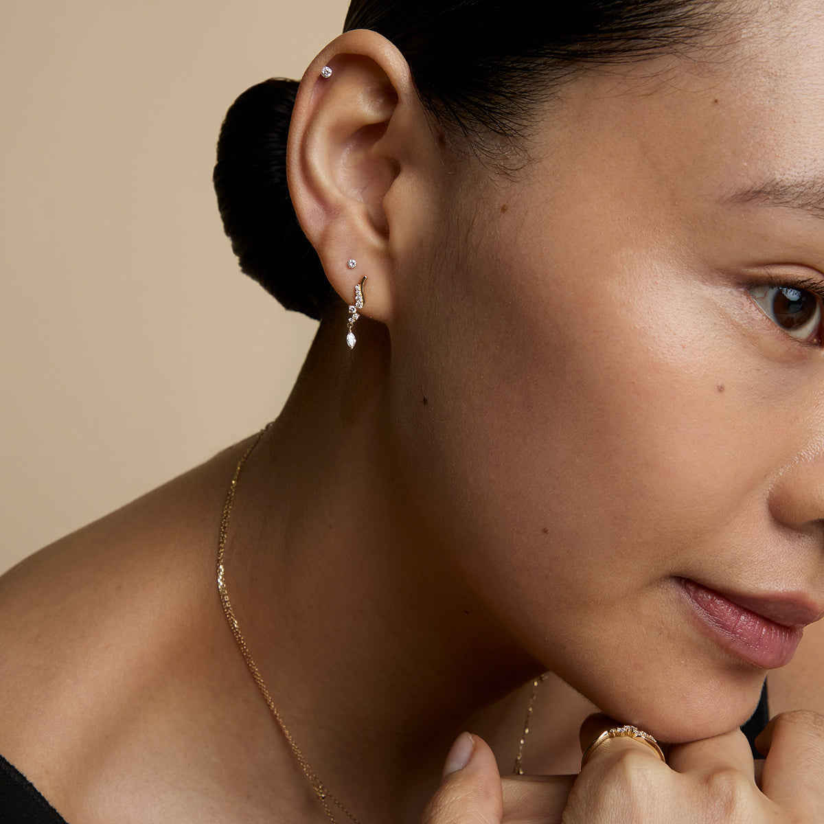 Floating Diamond Large Piercing Stud in Solid Gold-Astrid &amp; Miyu