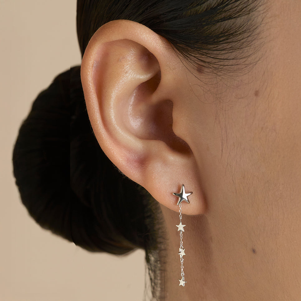 Multi Star Piercing Chain in Solid White Gold-Astrid &amp; Miyu
