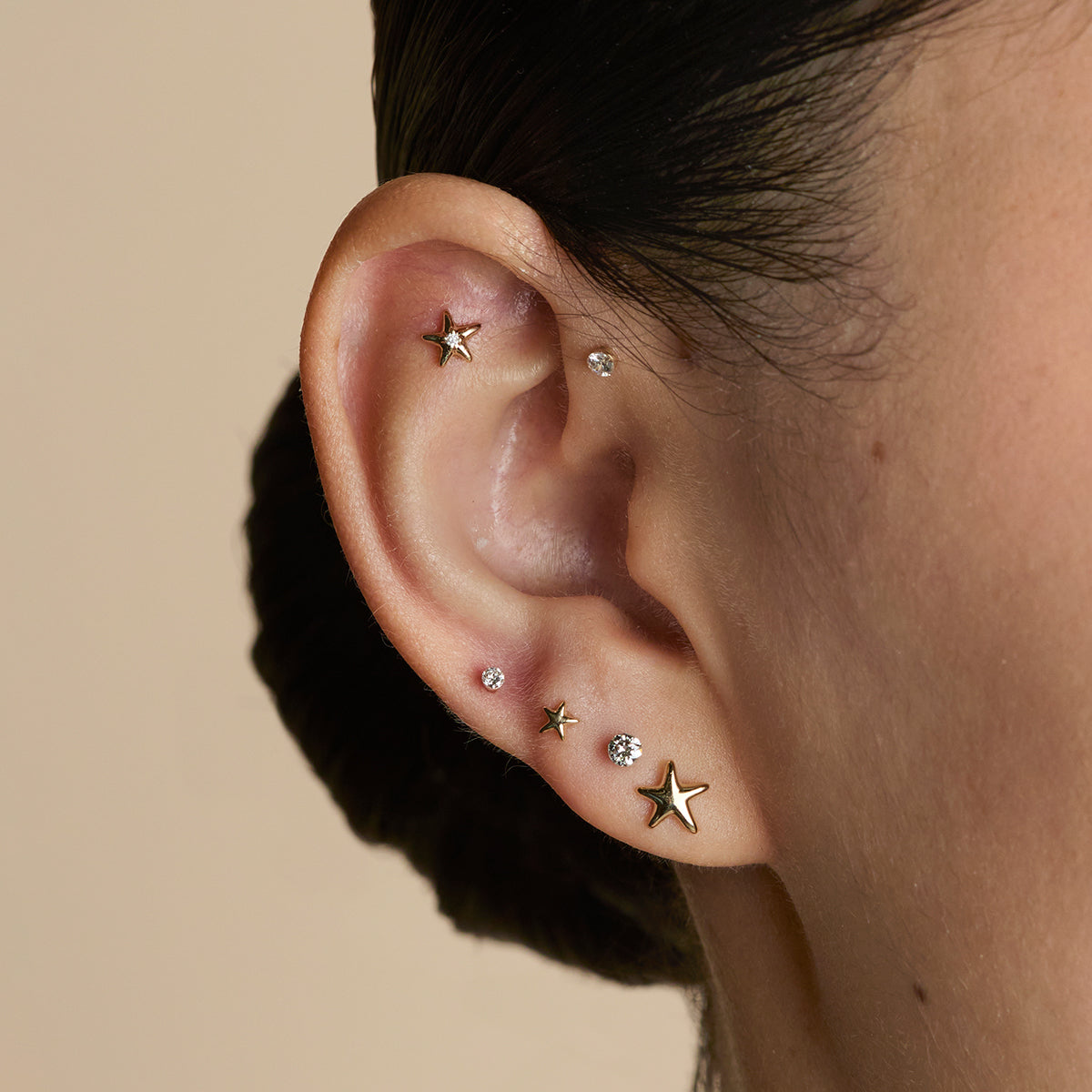Floating Diamond Medium Piercing Stud in Solid Gold-Astrid &amp; Miyu
