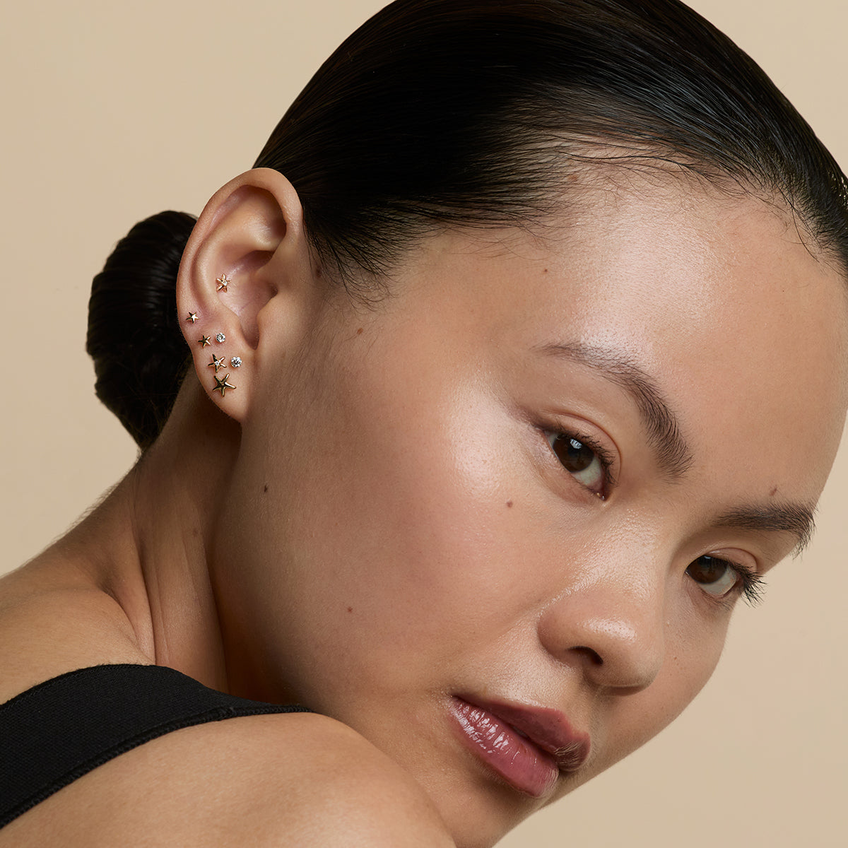 Floating Diamond Medium Piercing Stud in Solid Gold-Astrid &amp; Miyu