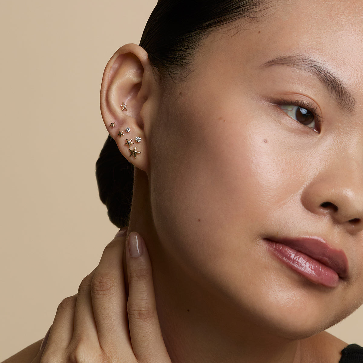 Floating Diamond Medium Piercing Stud in Solid Gold-Astrid &amp; Miyu