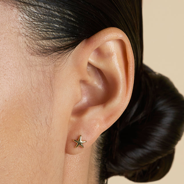 Star Large Piercing Stud in Solid Gold-Astrid & Miyu