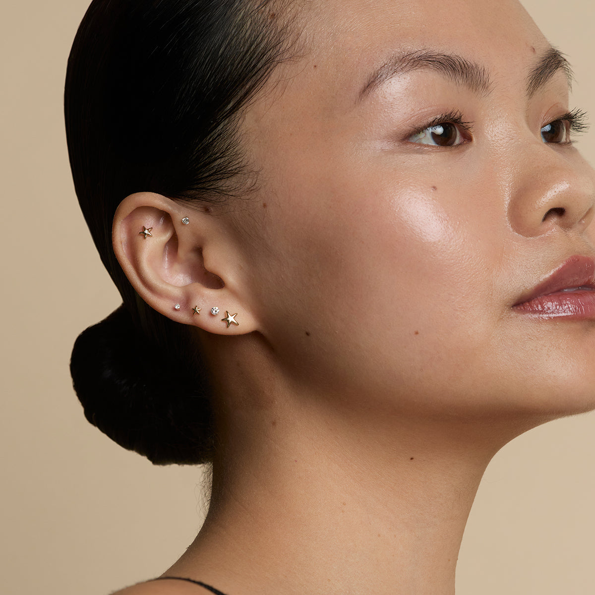 Floating Diamond Small Piercing Stud in Solid Gold-Astrid &amp; Miyu