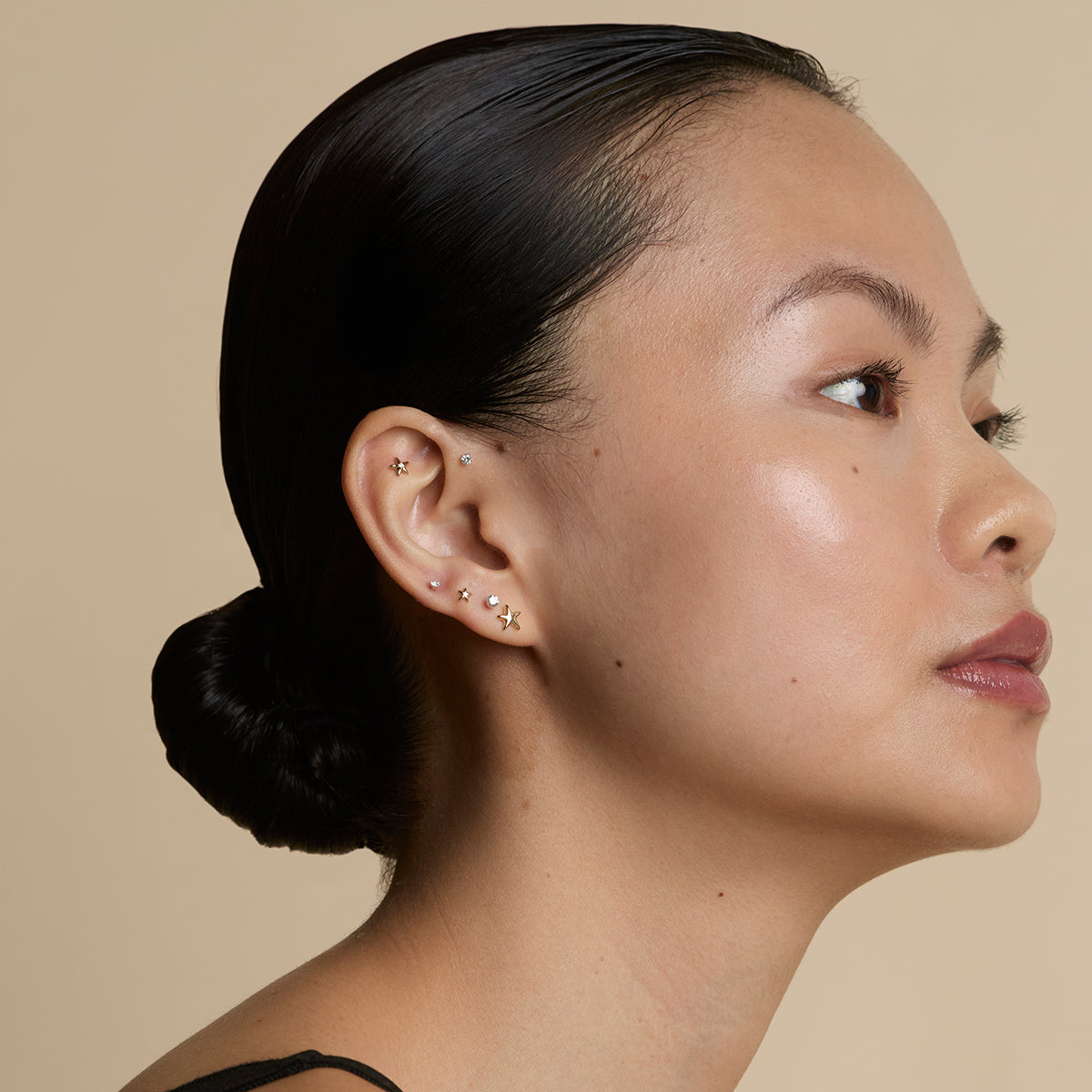 Floating Diamond Small Piercing Stud in Solid Gold-Astrid &amp; Miyu